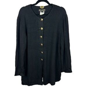 St. John Basics Santana Knit Button Front Sweater Cardigan Large Black